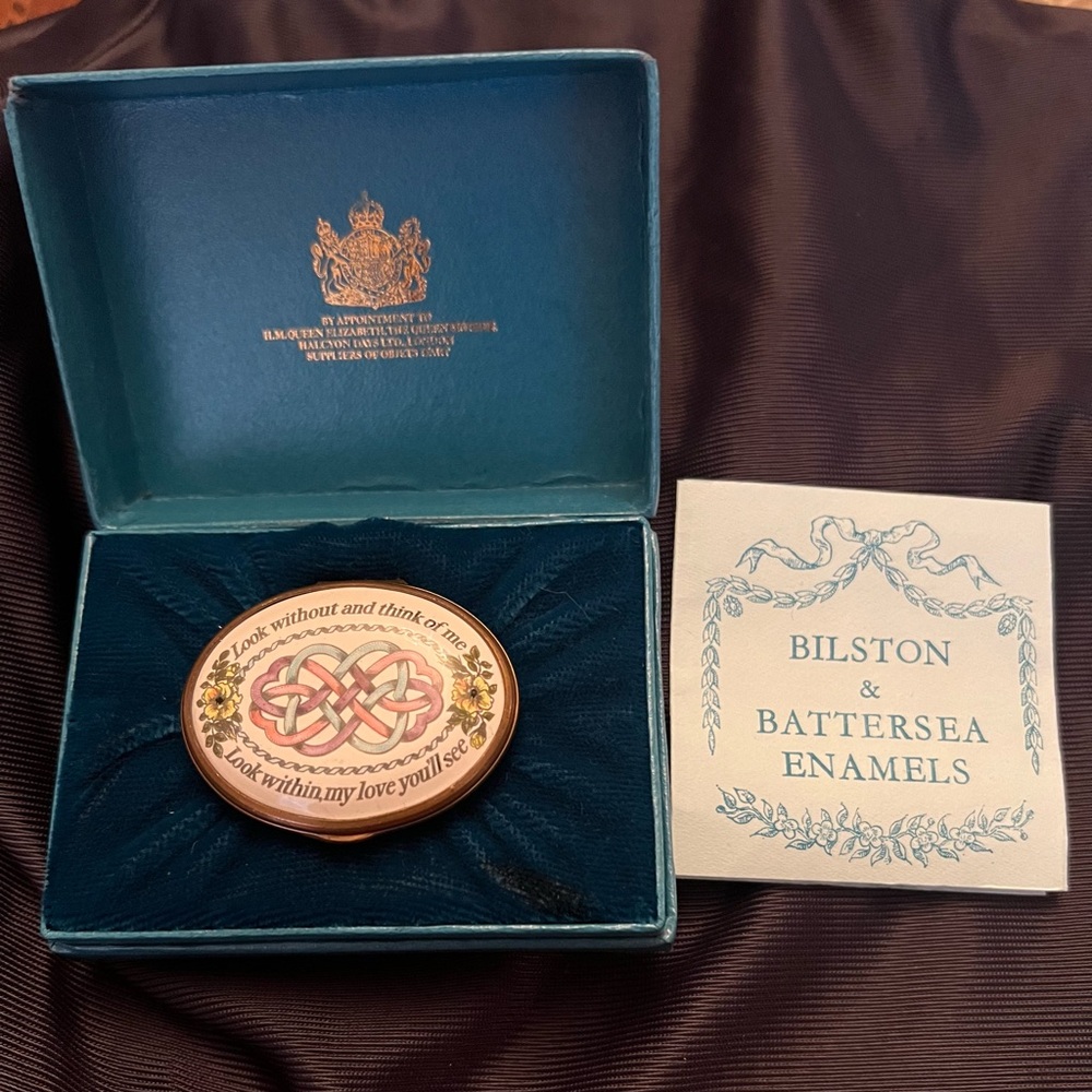 Bilston Batteresea Halcyon Enamel trinket box w/mirror NWT